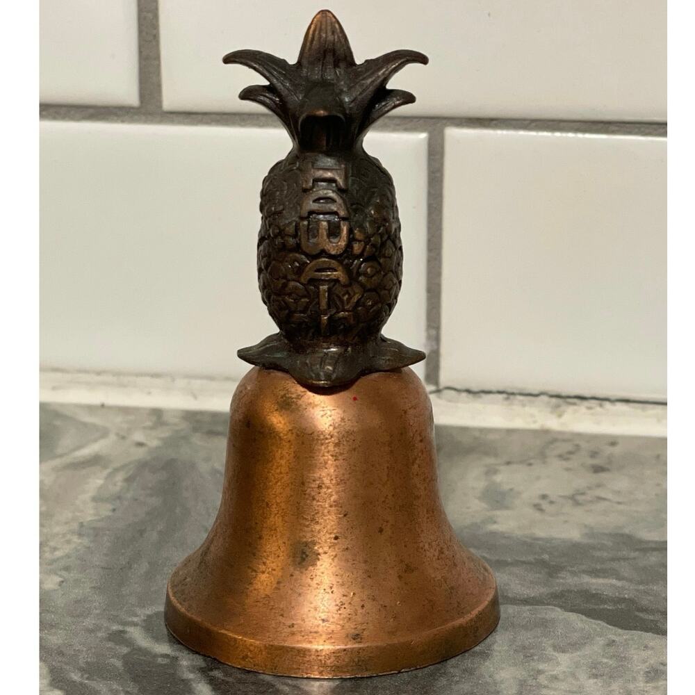Vintage Hawaii Brass Bell Souvenir - Metal Pineapple Copper Bell